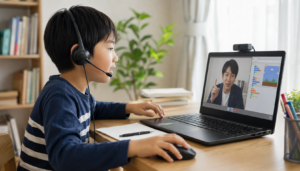 オンラインでゲームプログラミングを学ぶ日本人の小学生
