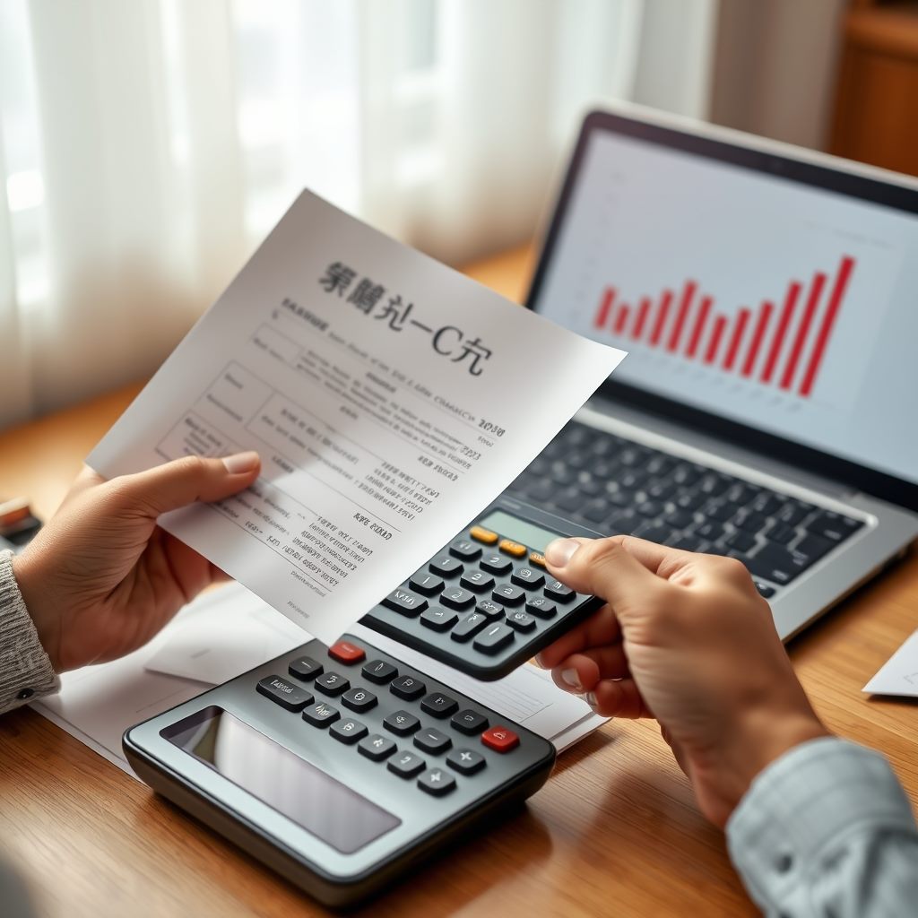 住宅ローンの資料を見ながら不動産投資の相談先を検討する会社員